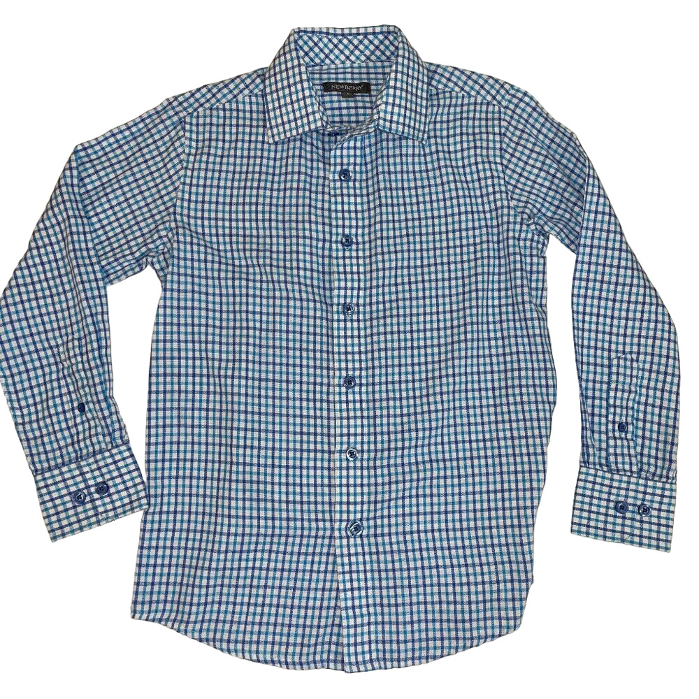 Newberry Boys Shirt Size 8 Blue White Plaid Cotton